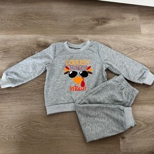 Toddler 18-24M Thanksgiving Turkey Sweatshirt & Pants Set Gray Fall Outfit